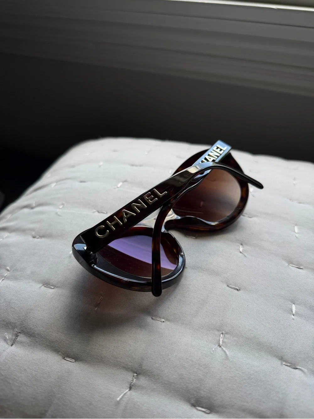 CHANEL Tortoiseshell Sunglasses with Gold Logo and Brown Gradient Lenses